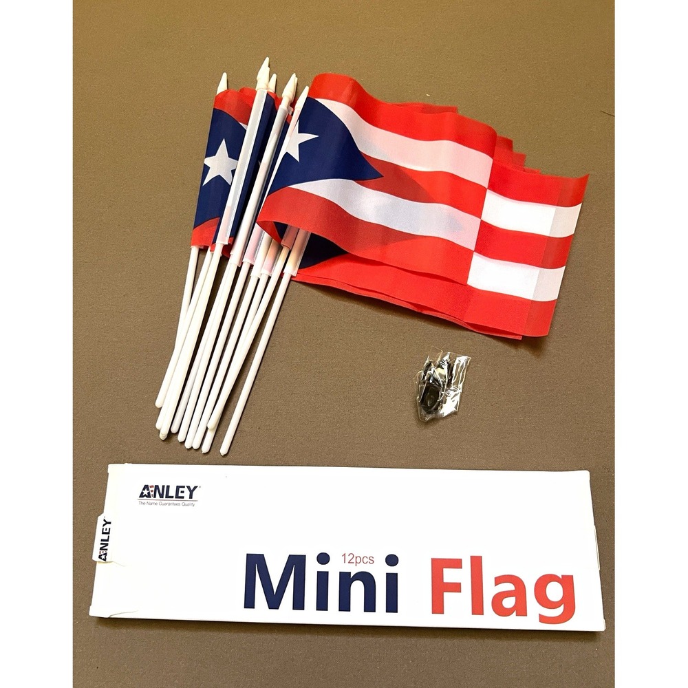 Anley Puerto Rico Miniature National Flag Set 11pcs with Sticks & Clips